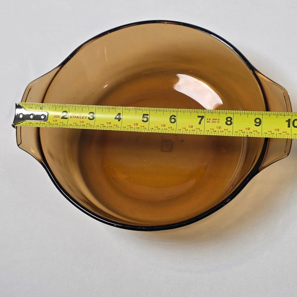 Anchor Hocking Casserole Dish 1.5 QT Amber Glass Round Tab Handle 437 Vintage